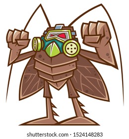 Vector illustration of cartoon Cockroach with gas mask