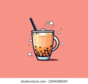 Vector illustration of a cartoon cocktail in a glass with a straw