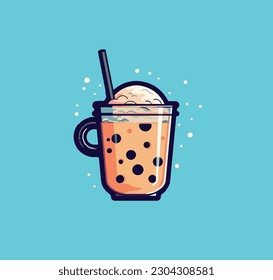 Vector illustration of a cartoon cocktail in a glass with a straw