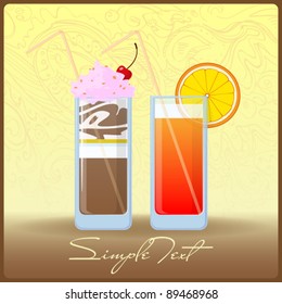 Vector illustration of cartoon cocktail and milkshake.EPS10