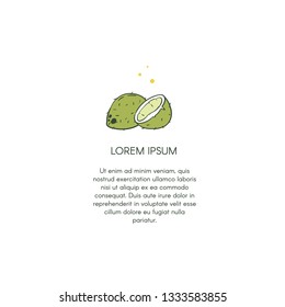 Vector illustration with cartoon coconut. Wellness therapy,healthy,body care and alternative medicine. Template with place for your text.