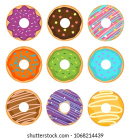 vector illustration cartoon colored donut icons