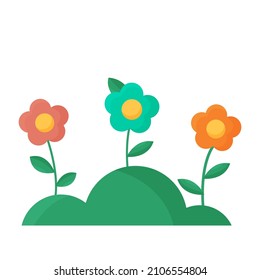 Vector illustration of cartoon colorful flowers isolated on white background.
