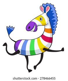 Vector illustration of cartoon colorful zebra isolated on white background