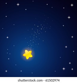 Vector illustration of cartoon comet in the sky
