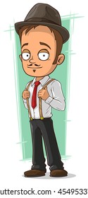 A vector illustration of cartoon cool detective with suspenders and tie