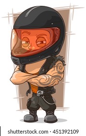 A vector illustration of cartoon cool man in motorcycle helmet