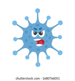 Vector illustration of cartoon coronavirus character isolated on white. Shouting and angry 2019 nCov person used for magazine, web-pages, kids book
