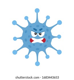 Vector illustration of cartoon coronavirus character isolated on white. Angry 2019 nCov person used for magazine, web-pages, kids book