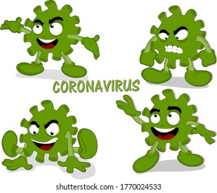 Vektorgrafik von Cartoon Coronavirus in verschiedenen Positionen