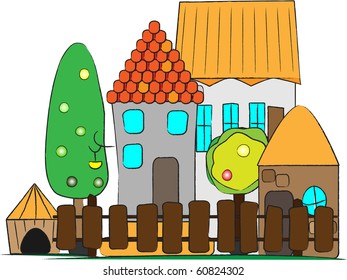 vector illustration cartoon country house on white