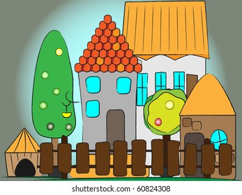 vector illustration cartoon country house