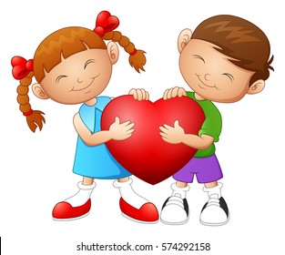 Vector illustration of Cartoon couple in love holding heart