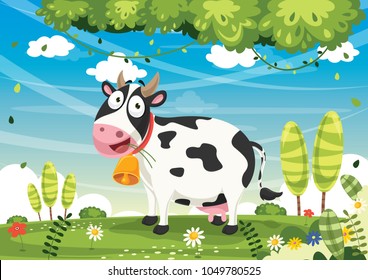 Vector Illustration Of Cartoon Cow