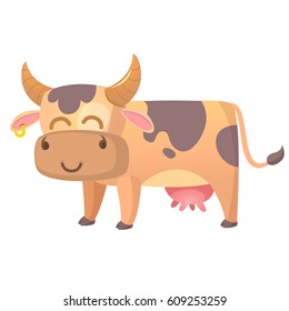 Vector illustration of cartoon cow smiling. Farm animal isolated on white 