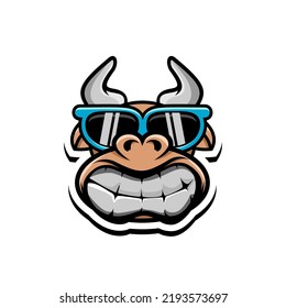 vector illustration of cartoon cow wearing glasses 