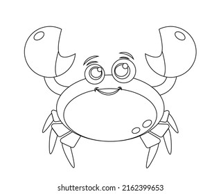 Vector Illustration of Cartoon crab for kids Coloring book. Black and white illustration for children coloring book.