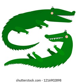 Vector illustration of cartoon crocodile isolated set.