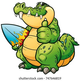 Vector illustration of Cartoon crocodile with surfboard