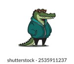 vector illustration of a cartoon crocodile wearing a jacket