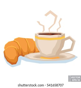 Vector Illustration Cartoon Croissant Cup Coffee Stock Vector (Royalty ...