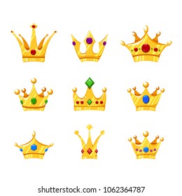 Vector Illustration. Cartoon crowns set