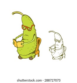 Vector Illustration of Cartoon cucumber. Vector Illustration Isolated On White. Vector Illustration of Cartoon vegetable