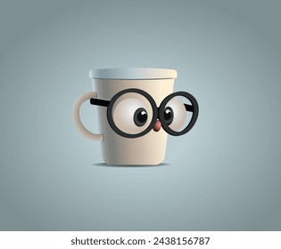 Vector illustration of a cartoon cup with eyes and glasses