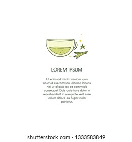 Vector illustration with cartoon cup of tea,ginger and star anise. Wellness therapy,healthy,body care and alternative medicine. Template with place for your text.