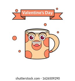 vector illustration of cartoon cup with valentines day theme.  vector symbol cup.  Vector Cartoon Character Cup.