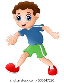 Vector illustration of Cartoon curly young boy posing on a white background