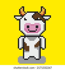 Vector illustration of Cartoon cute Animals, Pixel design, ox