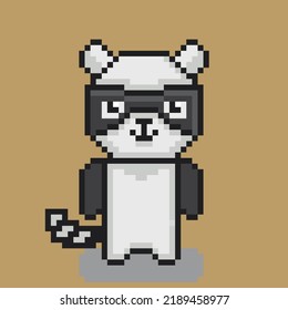 Vector illustration of Cartoon cute Animals, Pixel design, raccoon