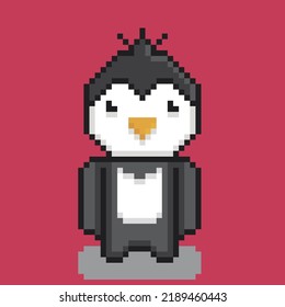 Vector illustration of Cartoon cute Animals, Pixel design, penguin