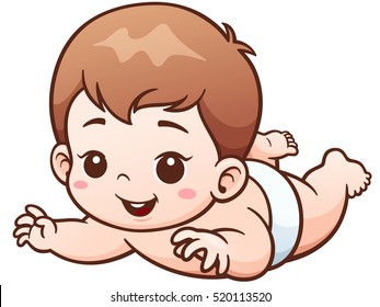 Vector Illustration of Cartoon Cute Baby learn to crawl