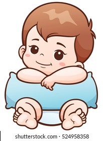 Vector Illustration of Cartoon Cute Baby with pillow