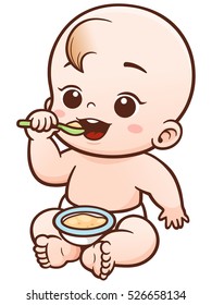 Vector Illustration of Cartoon Cute Baby eating