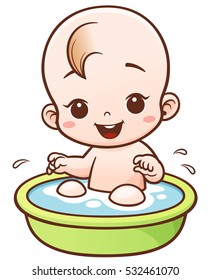 Vector Illustration of Cartoon Cute Baby take a bath