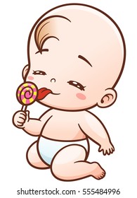 Vector Illustration of Cartoon Cute Baby happy eating sweet