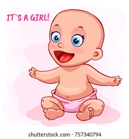 Vector illustration of cartoon cute baby girl. it`s a girl