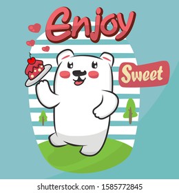 Vector illustration of cartoon cute bear  and cakes.
