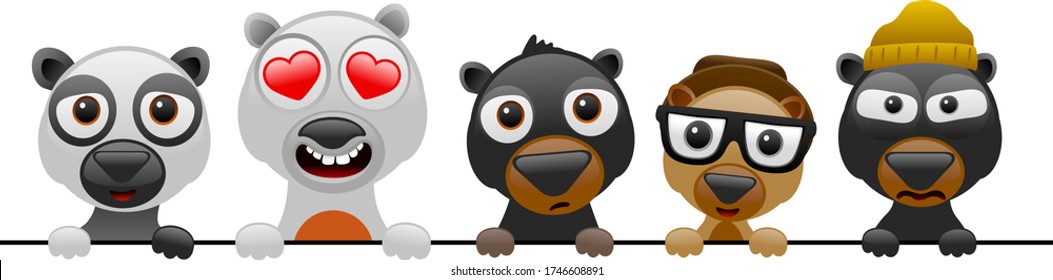 Vector illustration of cartoon cute bear characters.
