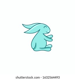 Vector illustration cartoon cute blue rabbit, suitable for logo design