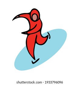 Vector illustration cartoon of cute boy ice skating in winter snowy landscape.