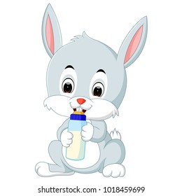 vector illustration of Cartoon cute bunny holding bottle milk with nipple