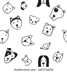 Vector illustration of Cartoon Cute Dog Face Seeamless Pattern