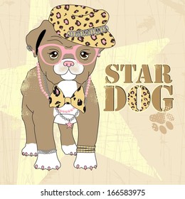 Vector Illustration of cartoon cute fashion dog 