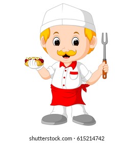 vector illustration of cartoon cute funny chef