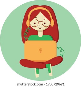 Vector illustration cartoon cute girl. Programmer, coder, developer, designer.