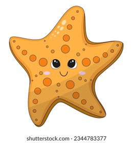 Vector illustration of cartoon cute happy starfish for design element. Funny sea animal on a white background.